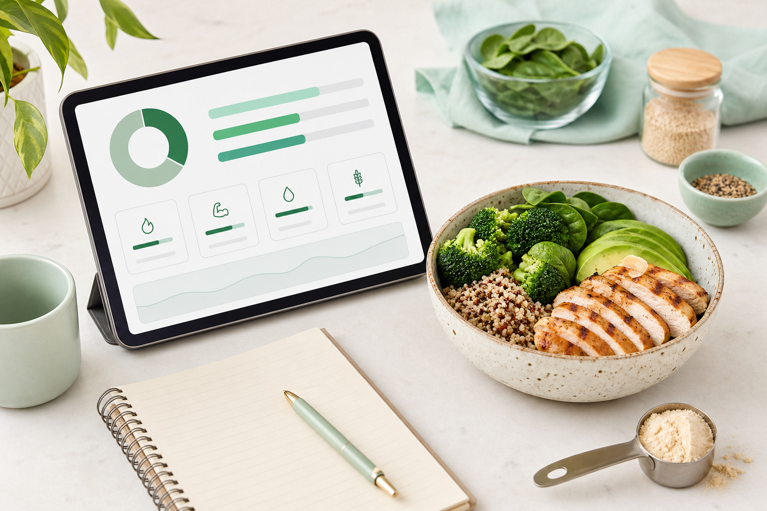 GLP-1 calculator with a high protein meal bowl